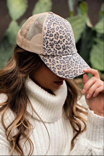 Vintage Look Distressed Leopard Ball Cap