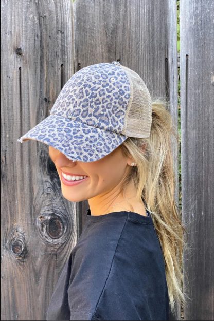 Vintage Look Distressed Leopard Ball Cap