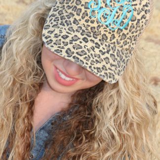leopard distressed hat with emrboidery monogram