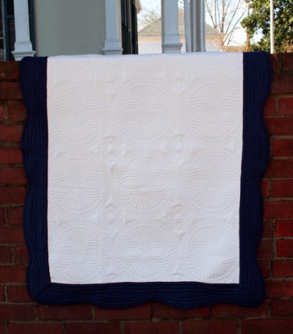 white with navy blue edge heirloom quilt blanks