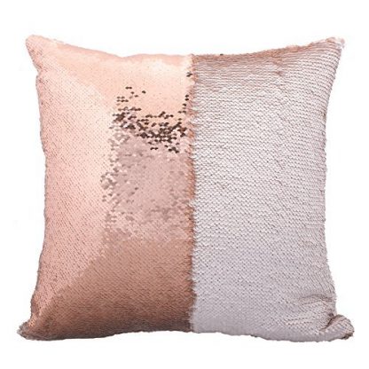 Sequin Mermaid Pillow Cover Rose Gold White 83905.1516820965