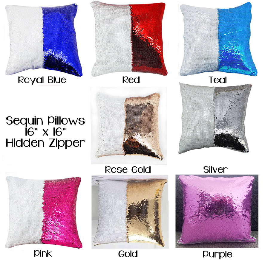 Reversible Sequin Sublimation Pillow Case 16' x 16' - Black and White