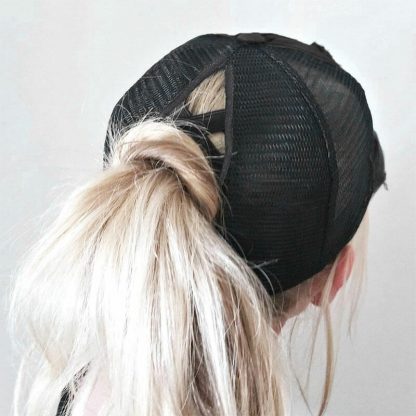 black criss cross ponytail hats blanks