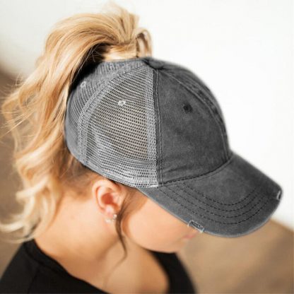 charcoal gray criss cross ponytail hats blanks