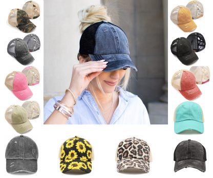 Distressed Ponytail Ball Caps