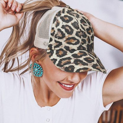 leopard cheetah print criss cross ponytail hats blanks