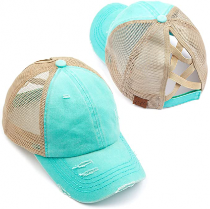 mint teal criss cross ponytail hats blanks