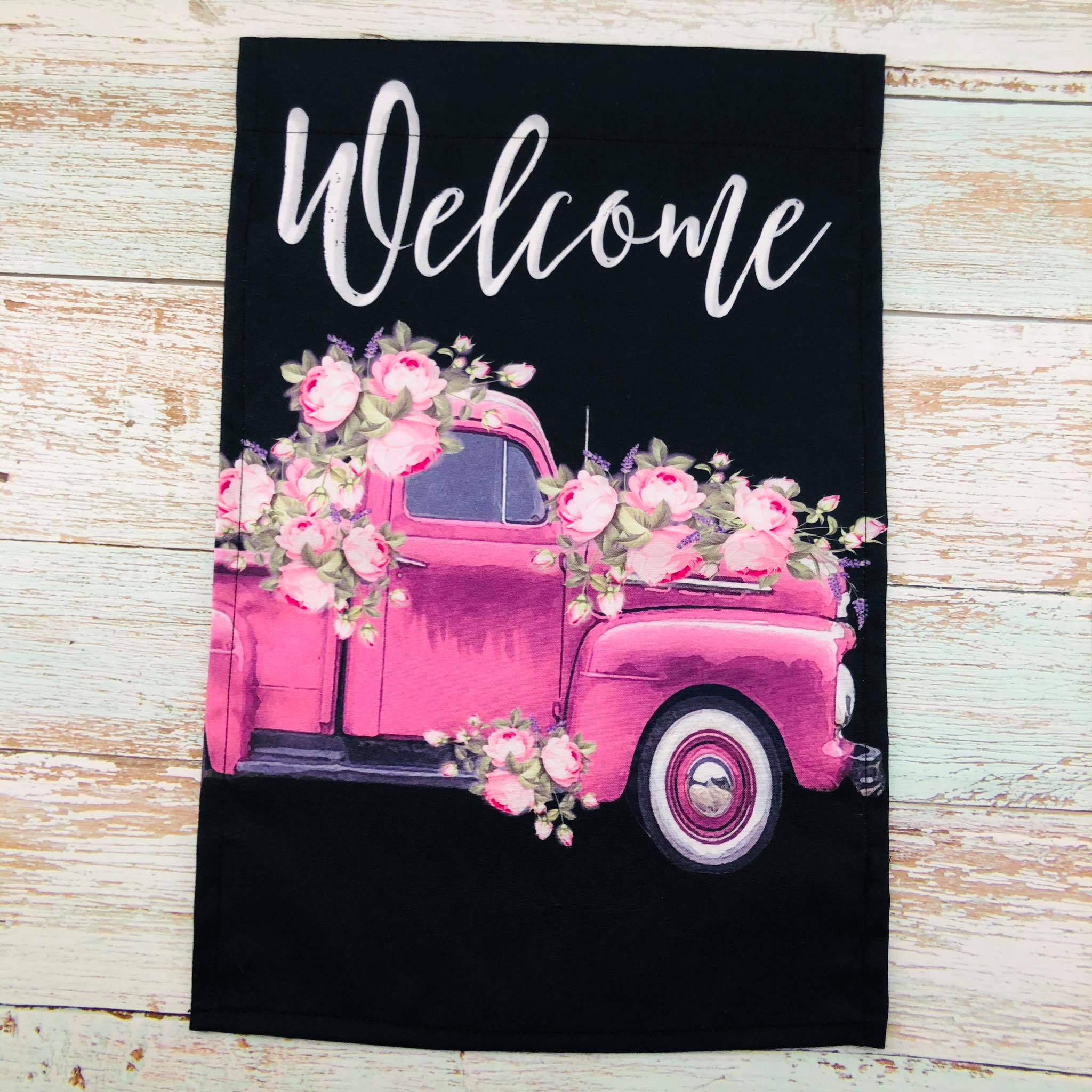 Valentines Day Pink Truck  Double Sided Soft Flag   **GARDEN SIZE** FG1306 
