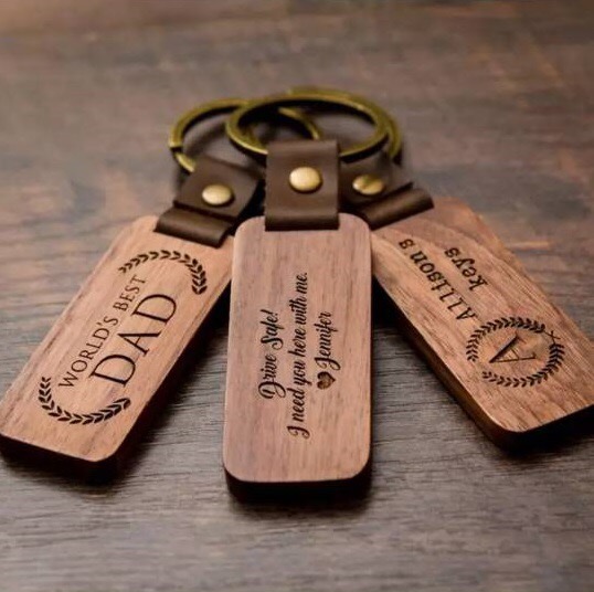 20 Unfinished Wooden Walnut Wooden Keychain With Rectangle Leather