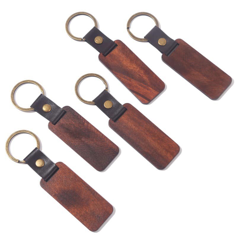20 Unfinished Wooden Walnut Wooden Keychain With Rectangle Leather Blanks  And Keyring For DIY Projects From Rainbowwo, $18.24