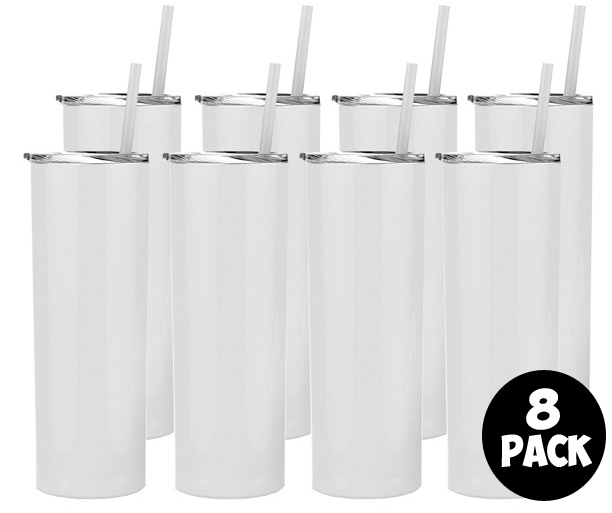 UIRZOTN 8 Pack 20 OZ Sublimation Tumbler Blanks Skinny Straight in Bulk,  Stainless Steel Insulated Sublimation Tumbler with Polymer Coating for Heat