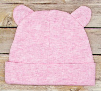 Heather Pink Bear Ears Hat - 65% Poly / 35% Cotton