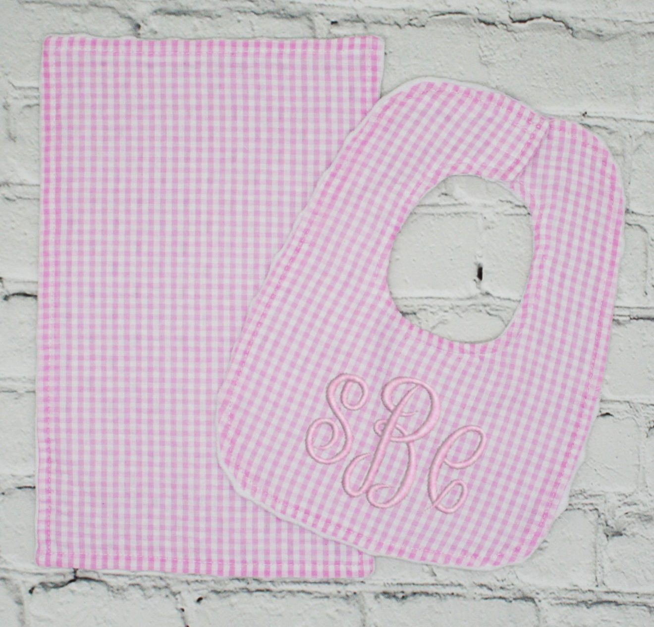 Bib & Burp Cloth Sets Gingham Blanks Outlet